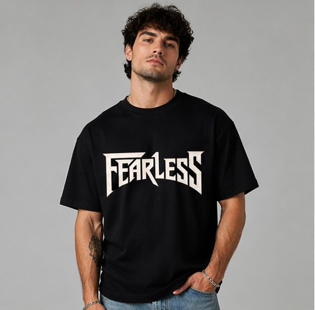 Men Oversized Pure Cotton Printed T-Shirt | “Fearless” Typography