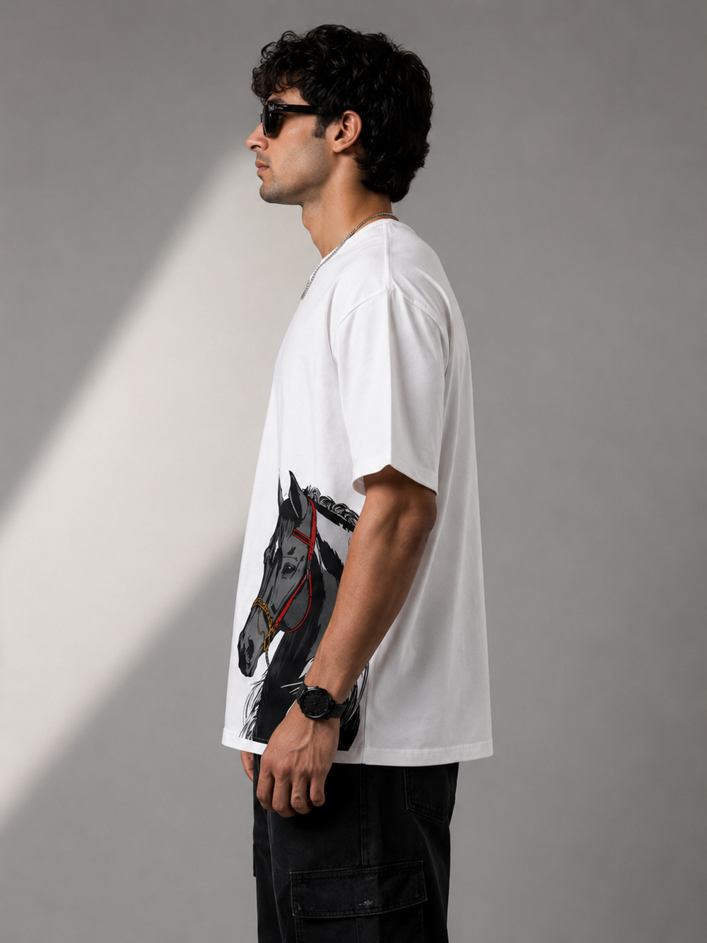 Horse Graphic White Oversized T-Shirt | Black Stallion Streetwear Tee