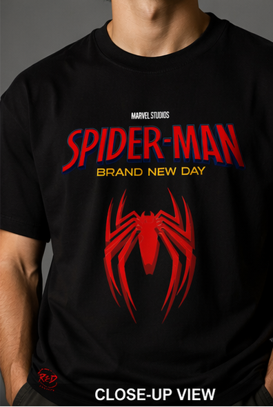Men's Spider-Man Brand New Day Oversized Black Graphic Printed T-Shirt | Premium Cotton Blend Crew Neck Streetwear Tee