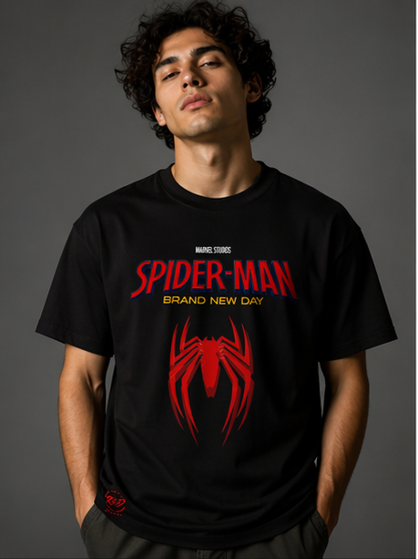 Men's Spider-Man Brand New Day Oversized Black Graphic Printed T-Shirt | Premium Cotton Blend Crew Neck Streetwear Tee