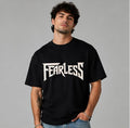 Men Oversized Pure Cotton Printed T-Shirt | “Fearless” Typography Graphic Tee | Black Streetwear Drop Shoulder T-Shirt