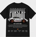 Men's Porsche 911 GT3 RS Oversized Black Graphic Printed T-Shirt | Premium Cotton Blend Back Print Streetwear Tee