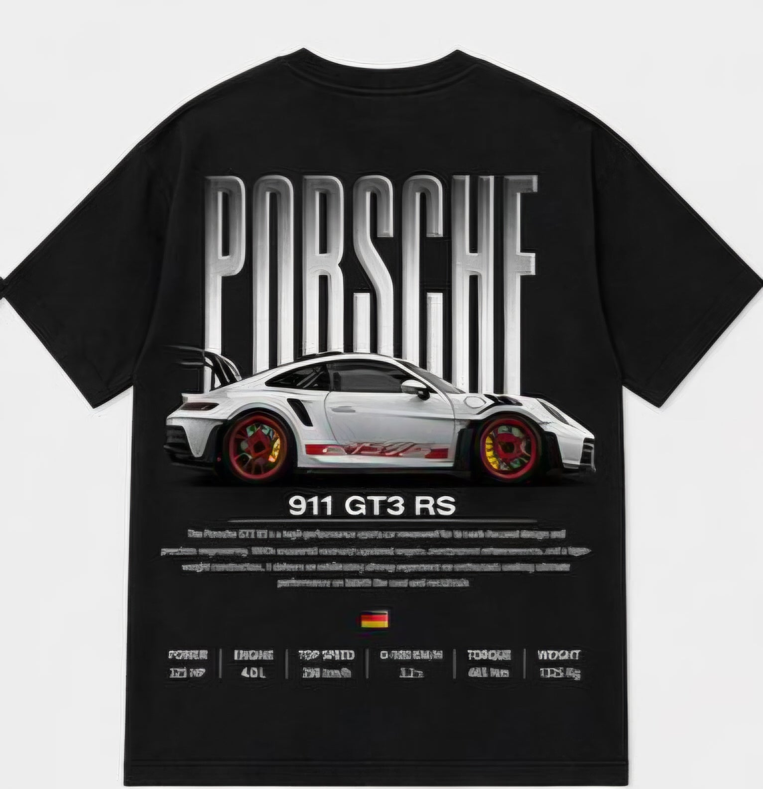 Men's Porsche 911 GT3 RS Oversized Black Graphic Printed T-Shirt | Premium Cotton Blend Back Print Streetwear Tee