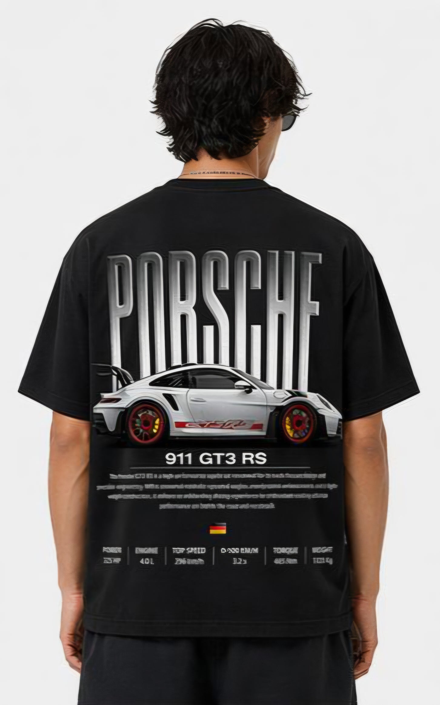 Men's Porsche 911 GT3 RS Oversized Black Graphic Printed T-Shirt | Premium Cotton Blend Back Print Streetwear Tee