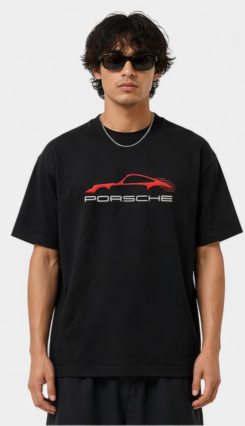 Men's Porsche 911 GT3 RS Oversized Black Graphic Printed T-Shirt | Premium Cotton Blend Back Print Streetwear Tee
