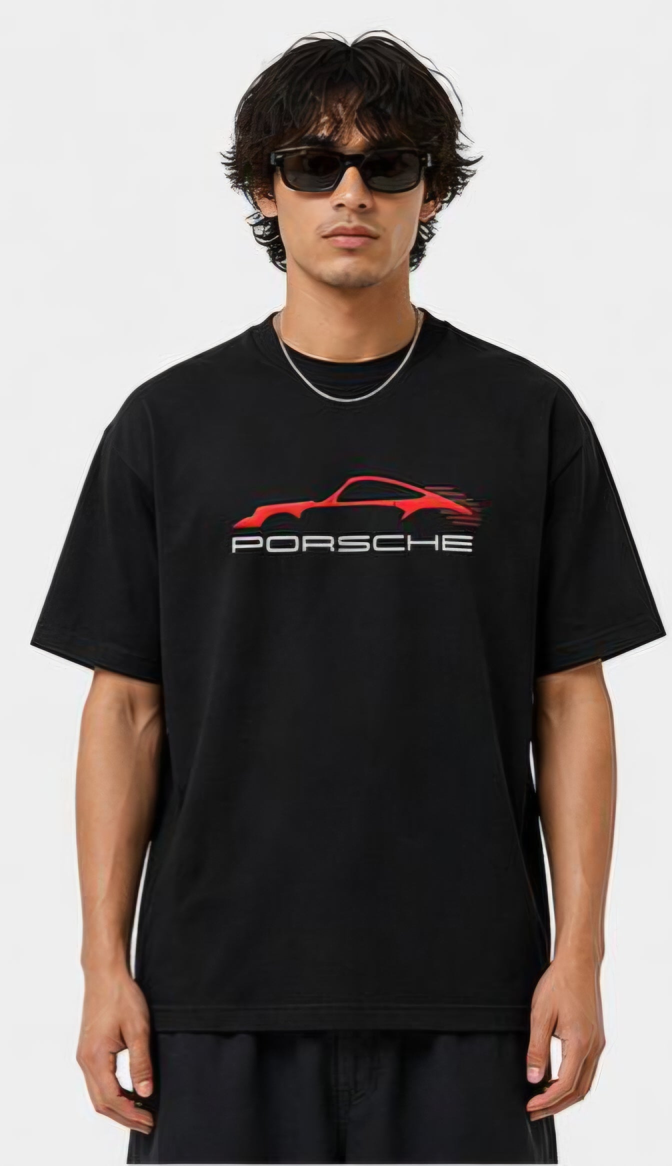 Men's Porsche 911 GT3 RS Oversized Black Graphic Printed T-Shirt | Premium Cotton Blend Back Print Streetwear Tee