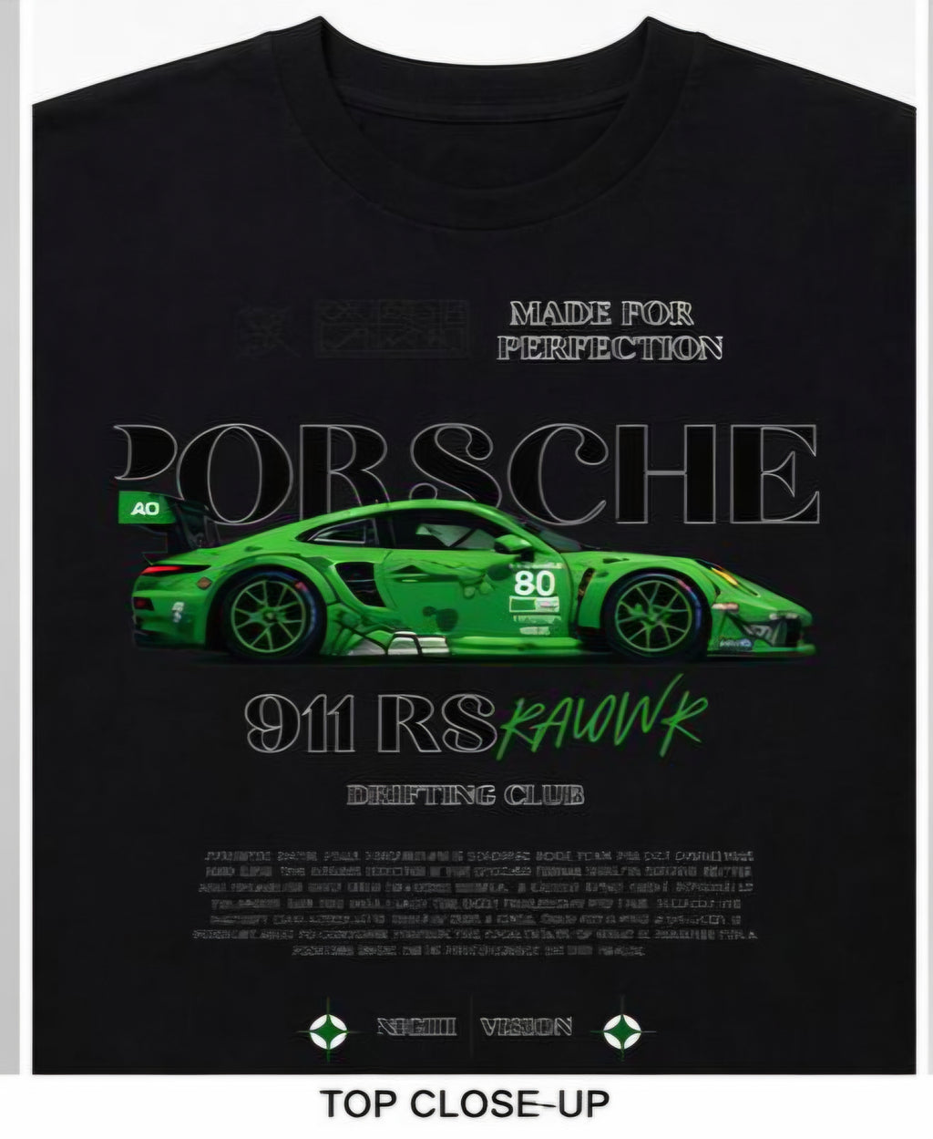 Men's Porsche 911 RSR Green Racing Car Oversized Black Graphic Printed T-Shirt | Premium Cotton Blend Crew Neck Streetwear Tee