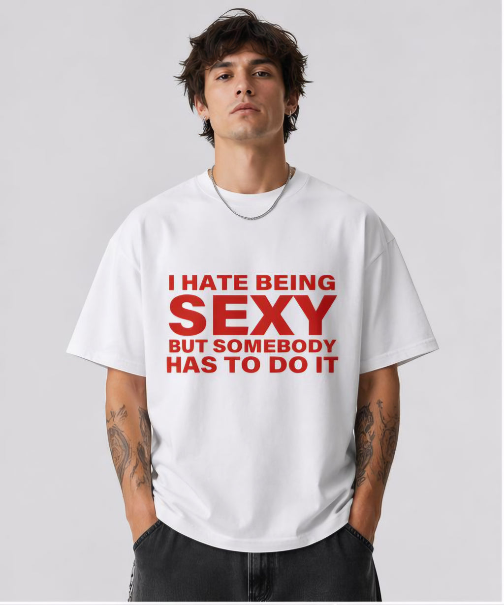 Oversized White Graphic T-Shirt for Men | Funny Quote Printed Cotton Tee | Trendy Streetwear Relaxed Fit T-Shirt