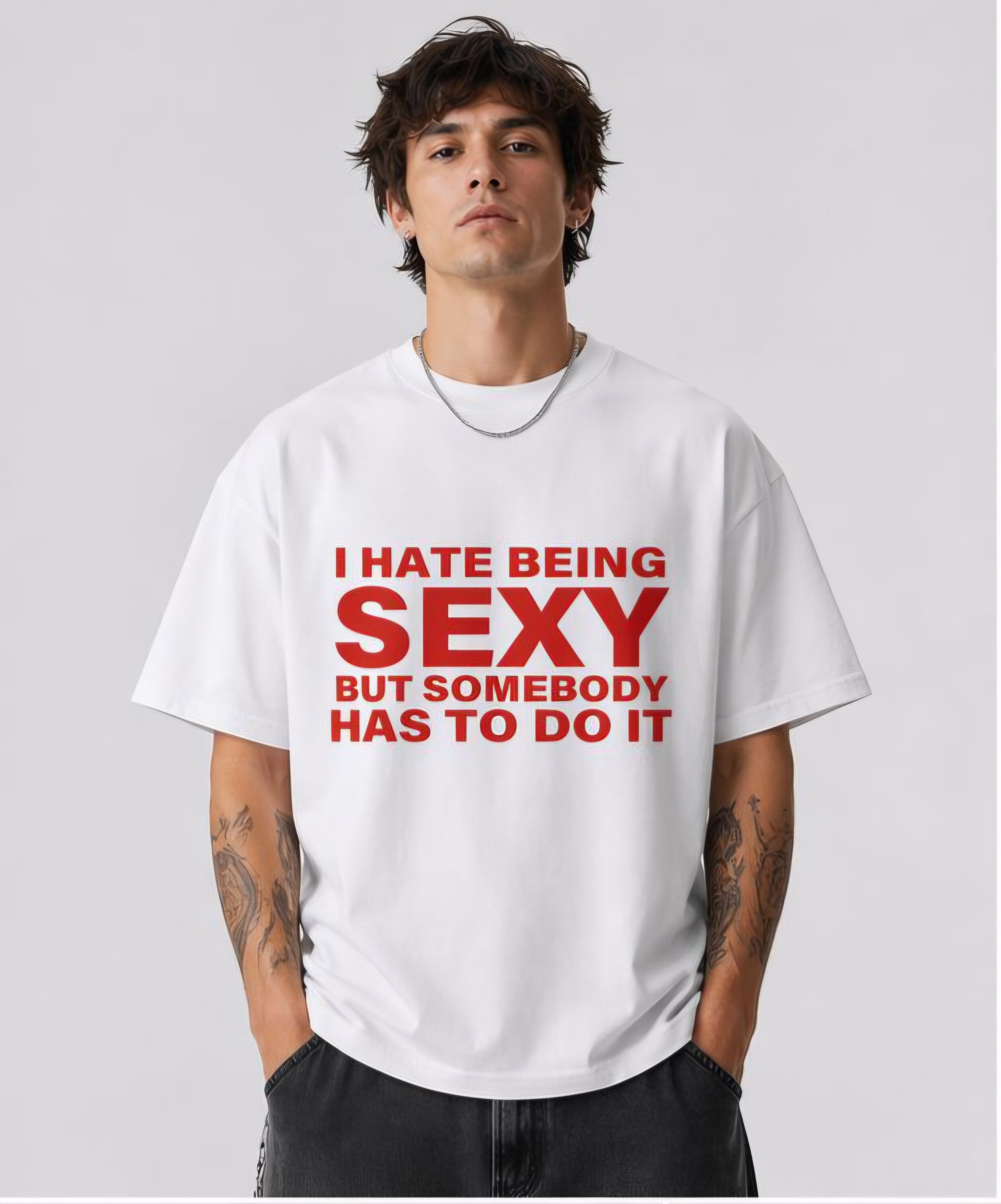 Oversized White Graphic T-Shirt for Men | Funny Quote Printed Cotton Tee | Trendy Streetwear Relaxed Fit T-Shirt