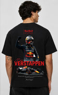 Men's Oversized Max Verstappen Red Bull Racing Graphic T-Shirt | Black Formula Racing Cotton Streetwear Tee