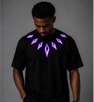 Tribal Neon Panther Graphic T-Shirt – Futuristic Streetwear Black Tee