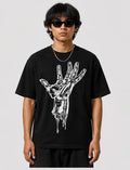 Cyber Chrome Hand Graphic Oversized T-Shirt for Men