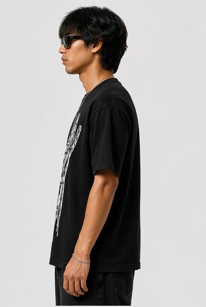 Cyber Chrome Hand Graphic Oversized T-Shirt for Men
