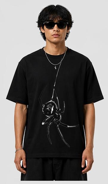 Black Widow Spider Graphic Oversized T-Shirt - Black Streetwear Tee